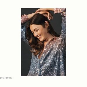 Anthropologie Sequin Blouse in Silver and Pink